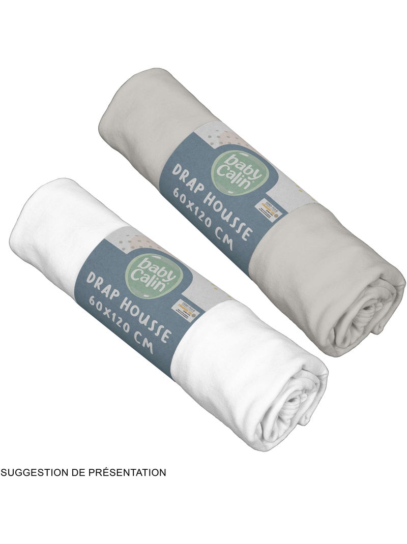 Lot de 2 draps housse en coton 60x120 cm Blanc + Gris - Babycalin Gris - Kiabi