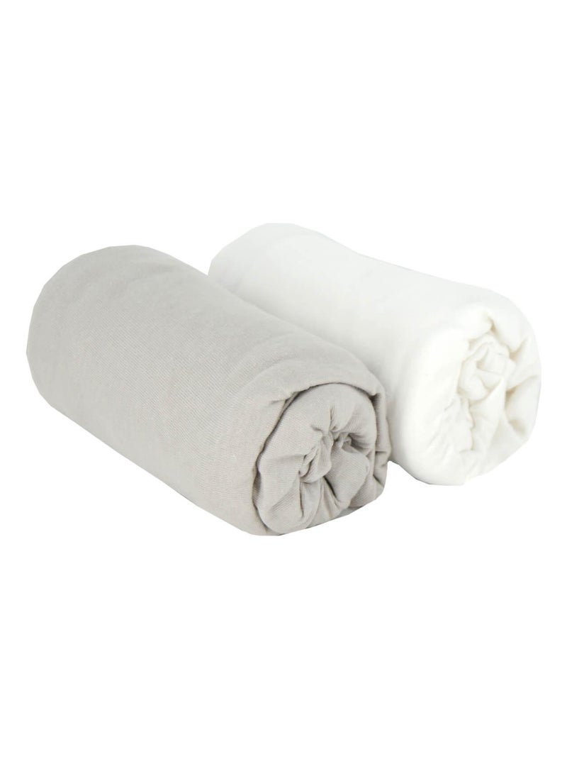 Lot de 2 draps housse en coton 60x120 cm Blanc + Gris - Babycalin Gris - Kiabi