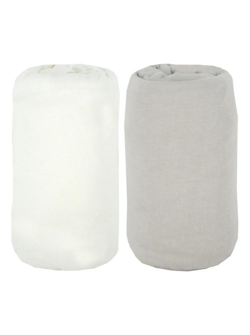 Lot de 2 draps housse en coton 60x120 cm Blanc + Gris - Babycalin - Kiabi