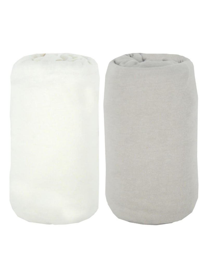 Lot de 2 draps housse en coton 60x120 cm Blanc + Gris - Babycalin Gris - Kiabi