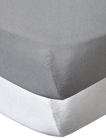 Lot de 2 draps housse en coton 60x120 cm Blanc + Gris - Kiabi