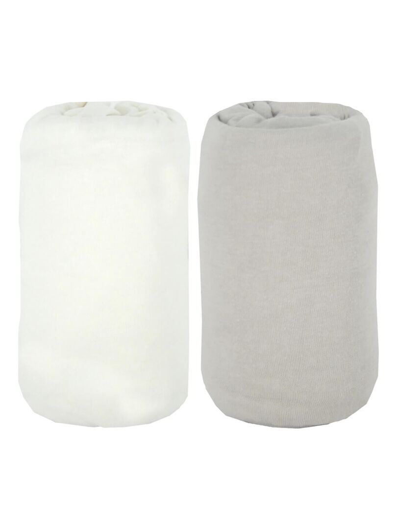 Lot de 2 draps housse en coton 60x120 cm Blanc + Gris - Gris