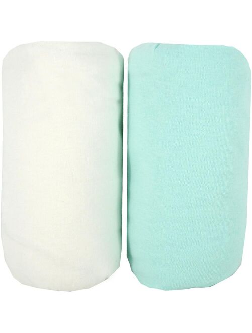 Lot de 2 draps housse en coton 60x120 cm Blanc + turquoise - Kiabi