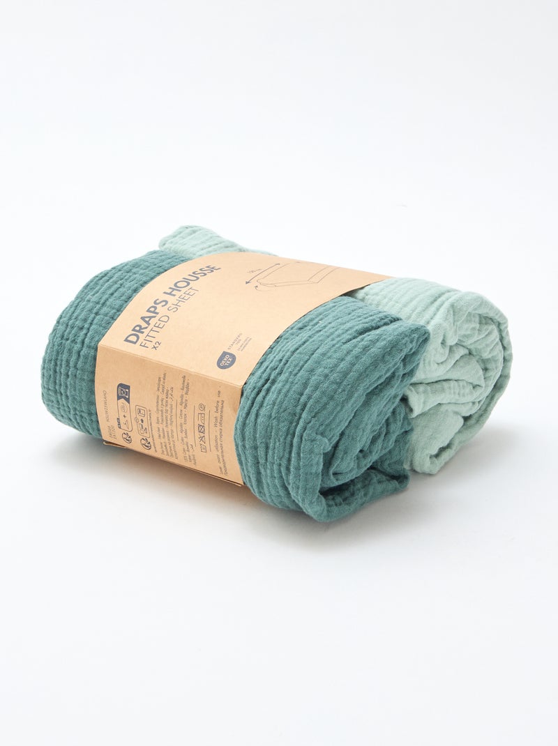 Lot de 2 draps housse gaze doux Vert - Kiabi