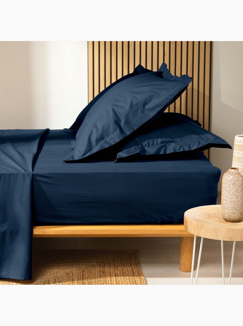 Lot de 2 draps housse King size en coton bio Bleu nuit - Kiabi