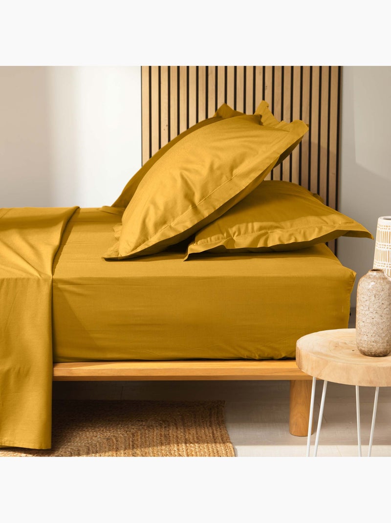 Lot de 2 draps housse King size en coton bio Ocre - Kiabi