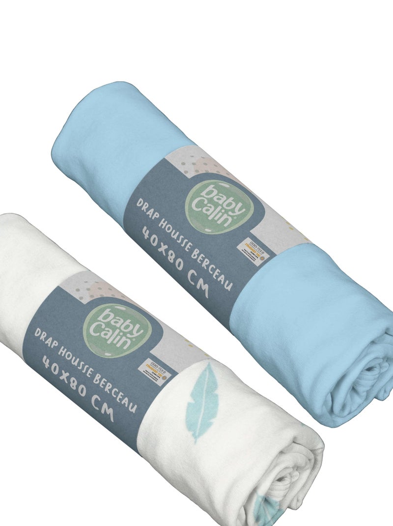 Lot de 2 draps housse pour berceau 40x80 cm Bleu - Kiabi