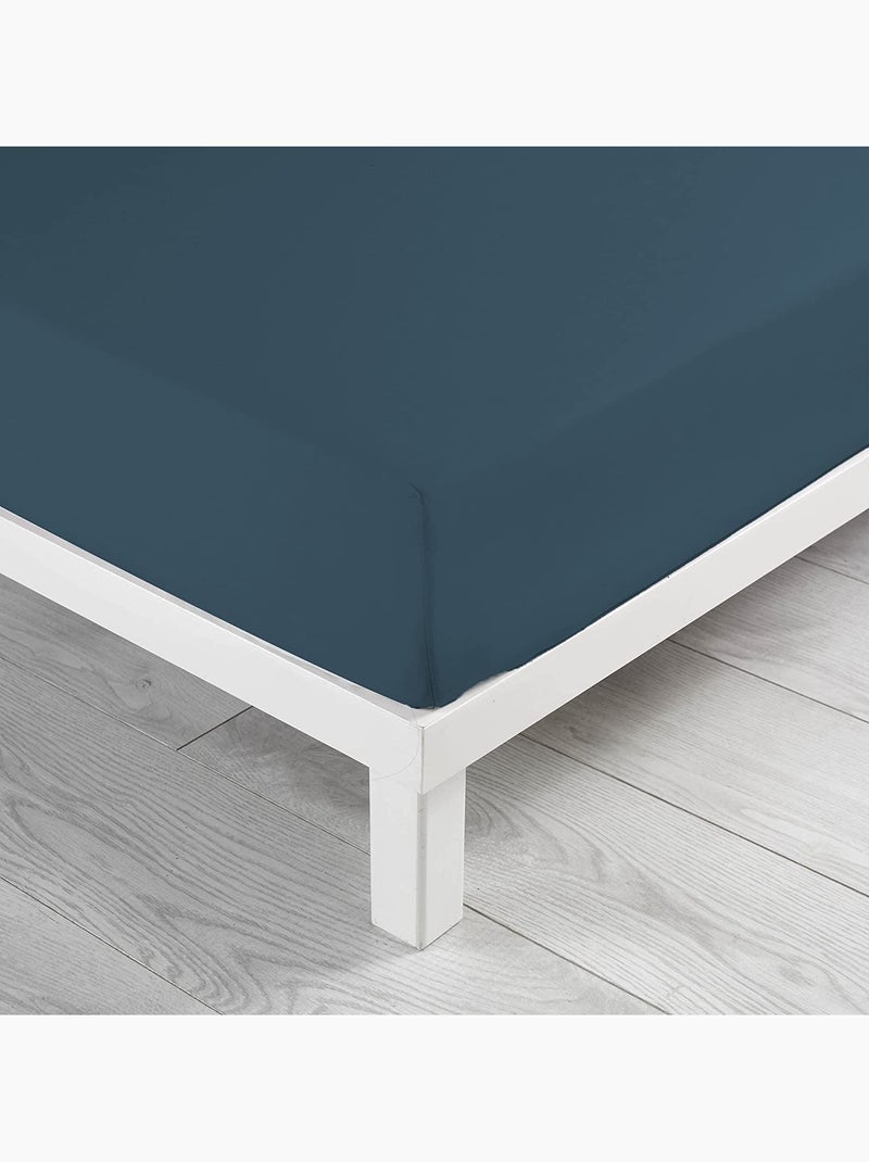 Lot de 2 draps Housse Queen size Coton 57 fils Bleu - Kiabi