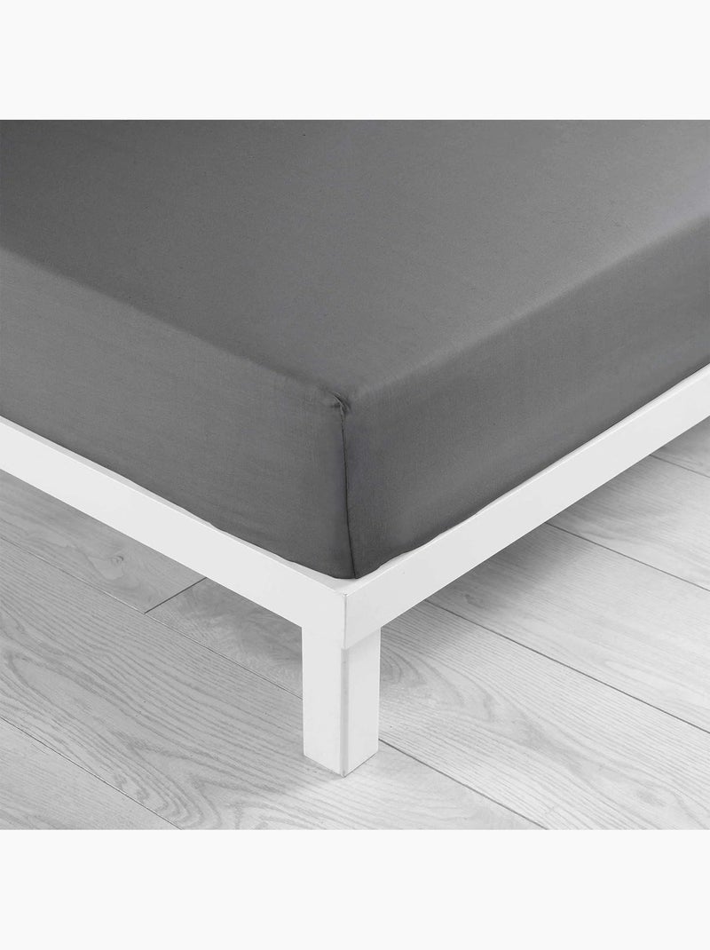 Lot de 2 draps Housse Queen size Coton 57 fils gris anthracite - Kiabi