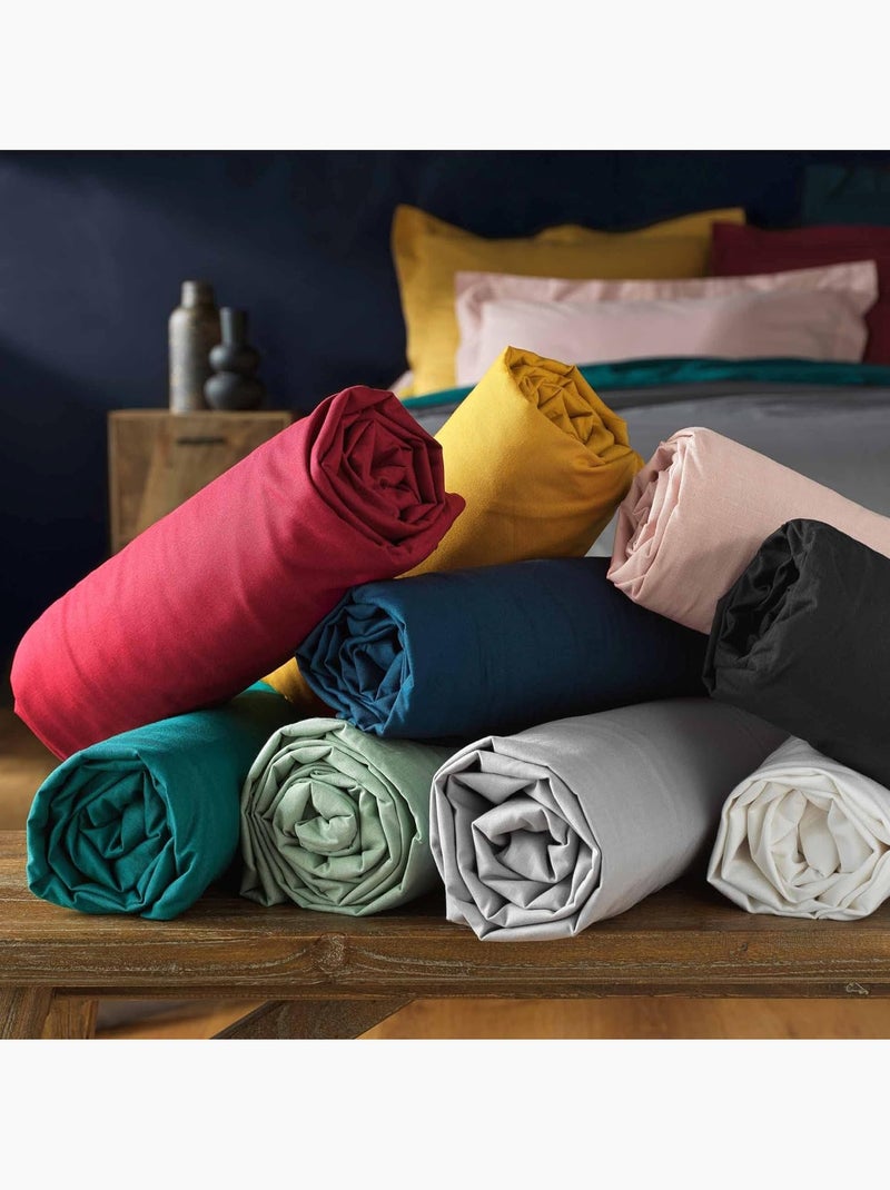 Lot de 2 draps Housse Queen size Coton 57 fils gris anthracite - Kiabi