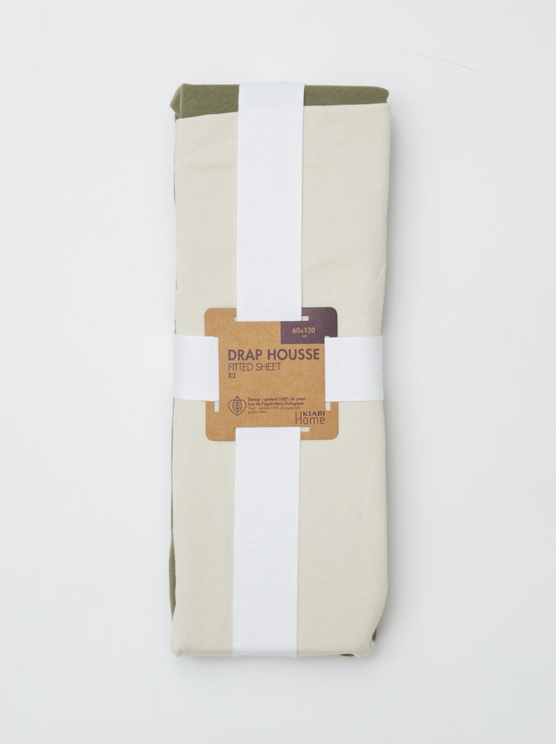 Lot de 2 draps housses - 60 x120 cm Blanc/vert - Kiabi