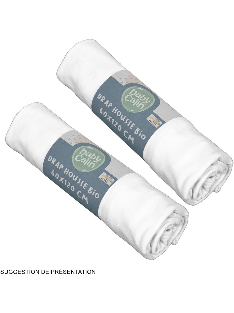 Lot de 2 draps-housses 60x120x15 cm bio - Blanc, Blanc Blanc Blanc - Kiabi