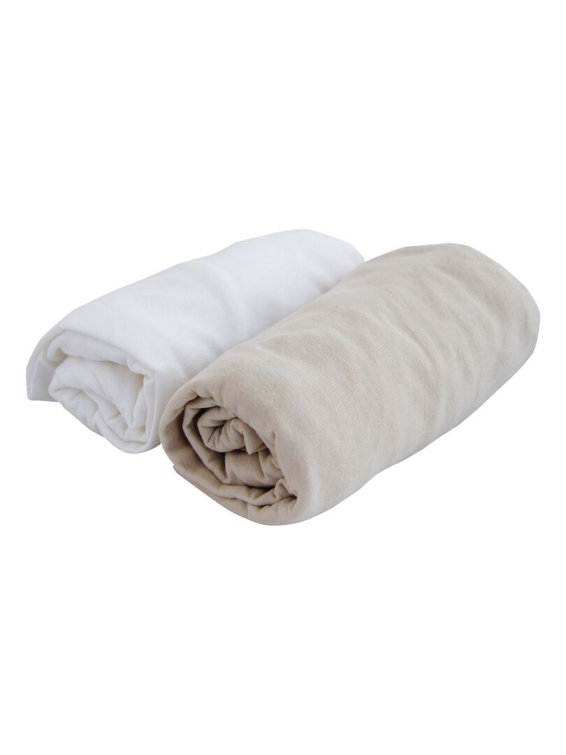 Lot de 2 draps housses coton blanc et écru (70 x 140 cm) - Beige