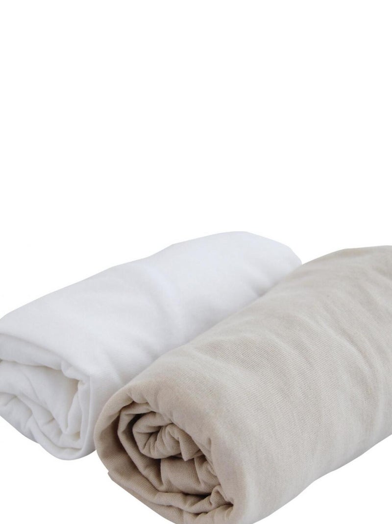 Lot de 2 draps housses coton blanc et écru (70 x 140 cm) Beige - Kiabi