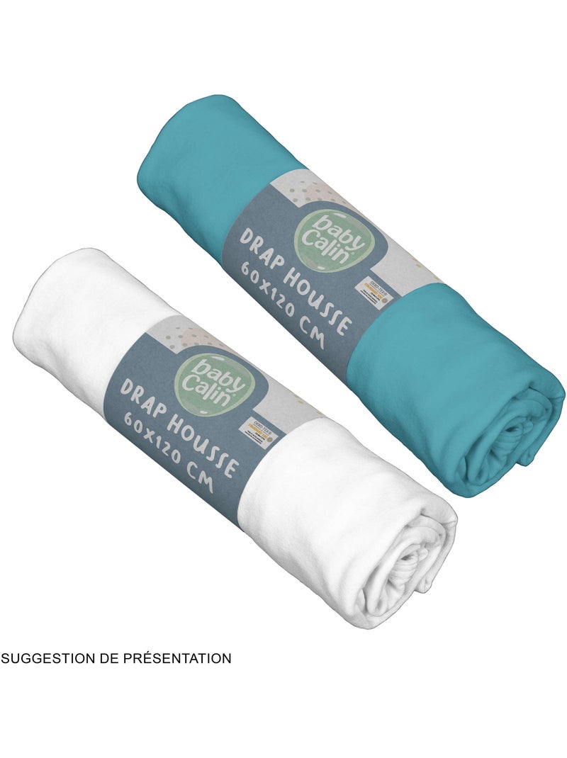 Lot de 2 draps housses en coton - Babycalin Bleu turquoise - Kiabi