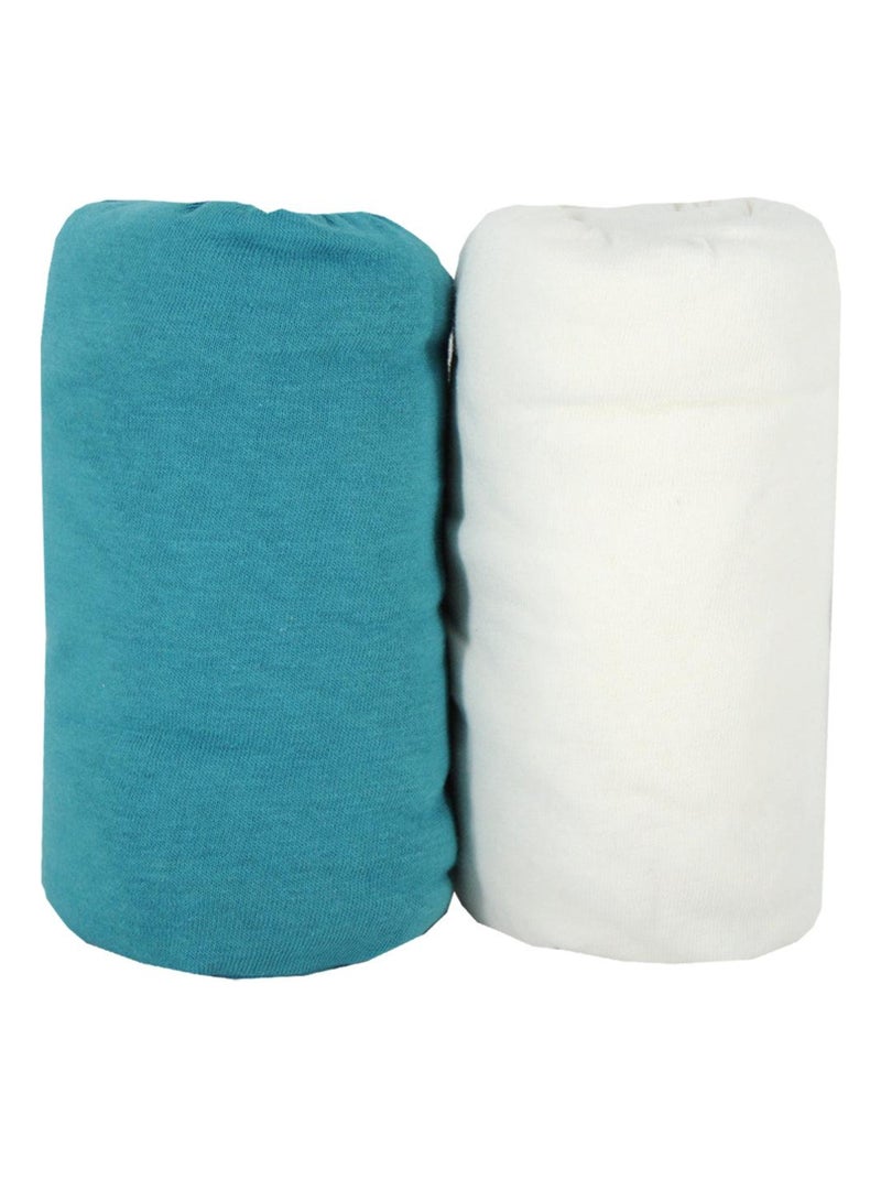 Lot de 2 draps housses en coton - Babycalin Bleu turquoise - Kiabi