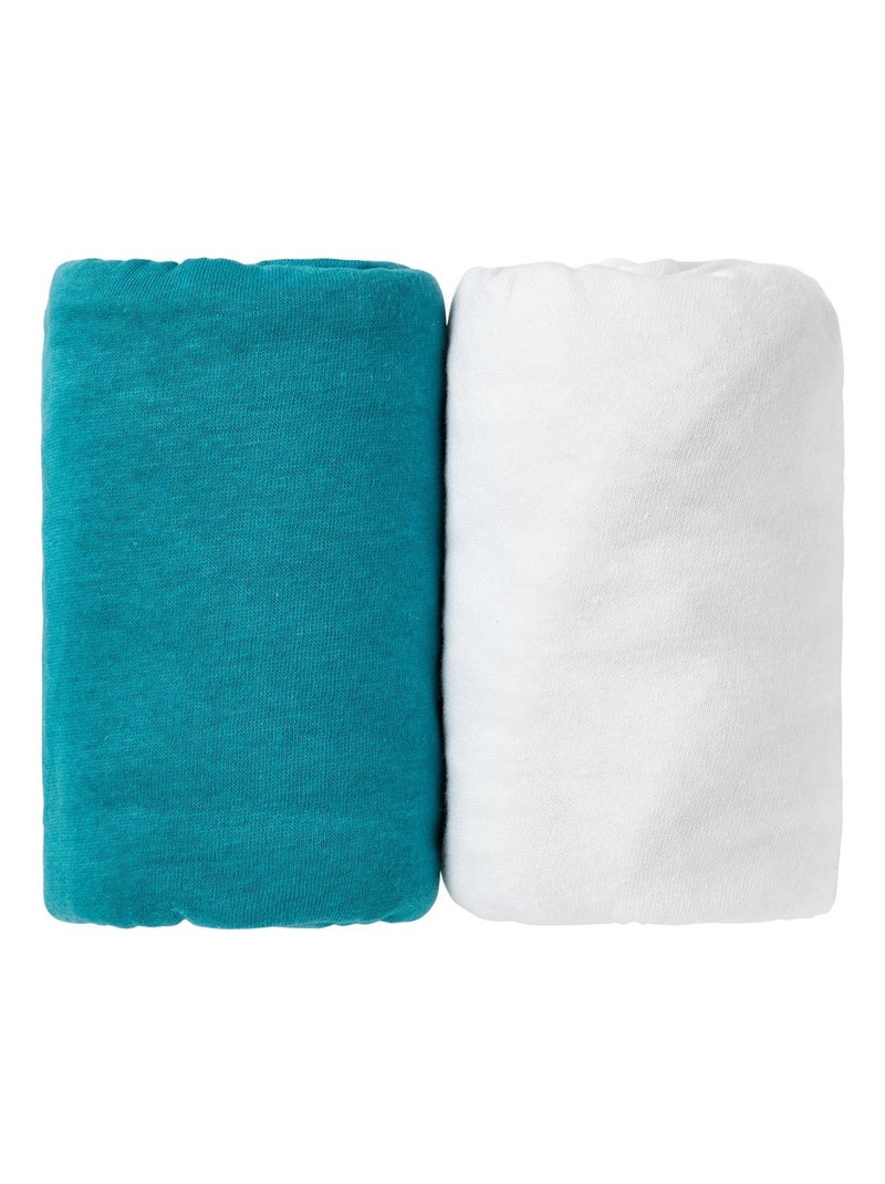 Lot de 2 draps housses en coton - Babycalin Bleu turquoise - Kiabi