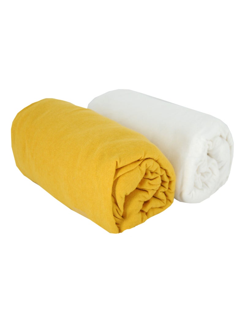 Lot de 2 draps housses en coton - Babycalin Jaune - Kiabi