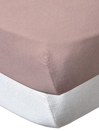 Lot de 2 draps-housses en coton 60x120 cm - Blanc + rose