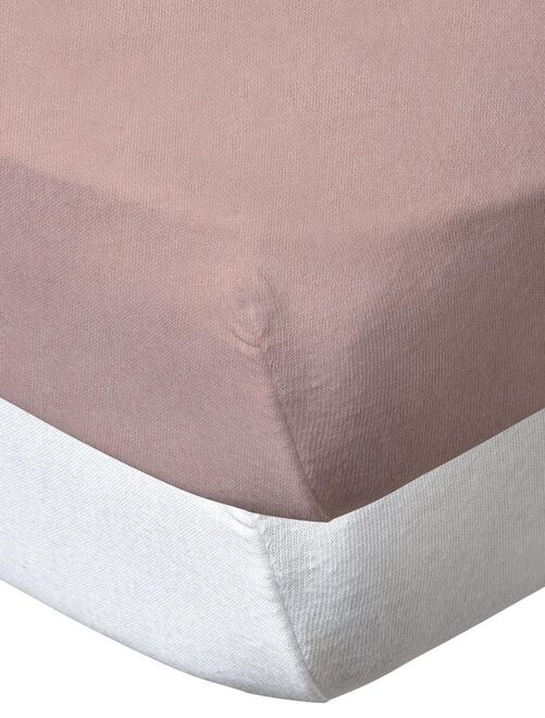 Lot de 2 draps-housses en coton 60x120 cm - Blanc + rose - Kiabi