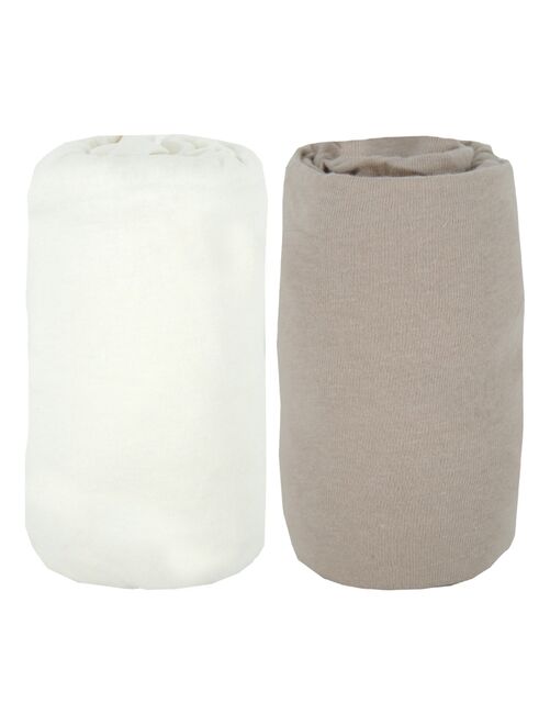 Lot de 2 draps-housses en coton 60x120 cm - Blanc + Taupe - Kiabi