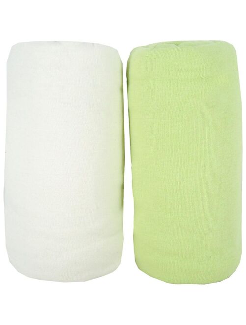 Lot de 2 draps-housses en coton 60x120 cm - Blanc + Vert - Kiabi