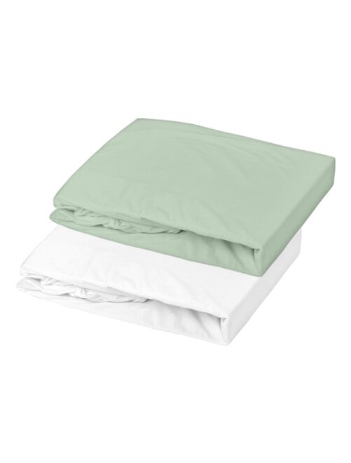 Lot de 2 draps housses en coton blanc et vert de gris (70 x 140 cm) - Kiabi