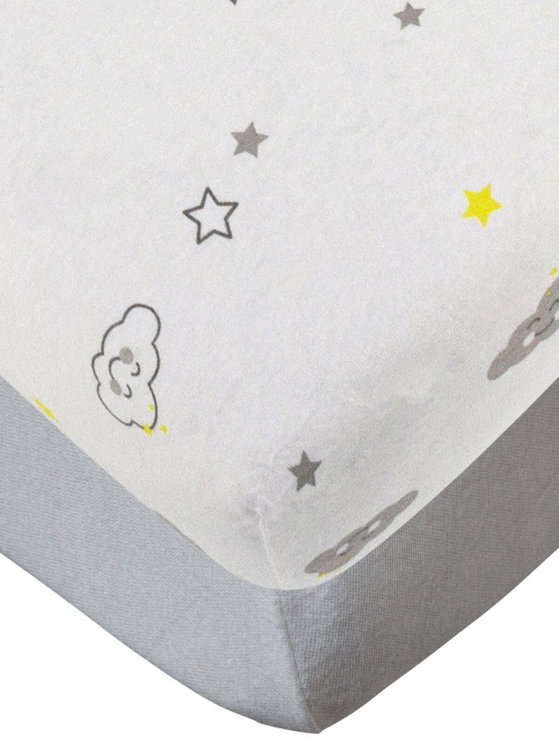 Lot de 2 draps housses en coton Blanc Gris Blanc - Kiabi