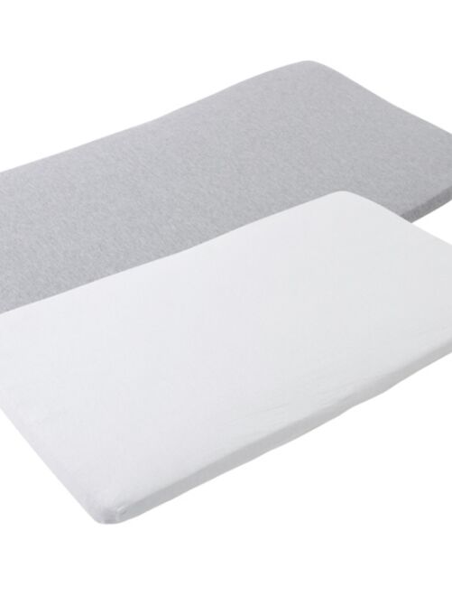 Lot de 2 draps housses gris et blanc pour matelas de lit parapluie Iris - Kiabi