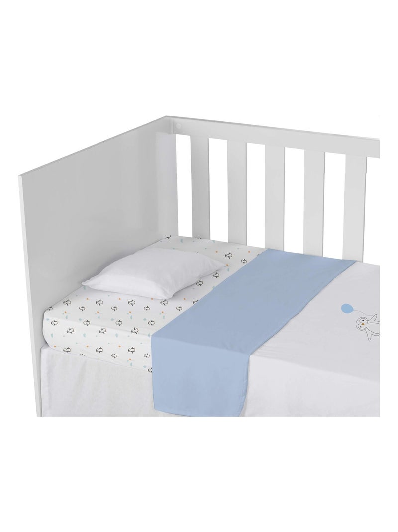 Lot de 2 draps housses PINGOUIN Blanc Bleu - Kiabi