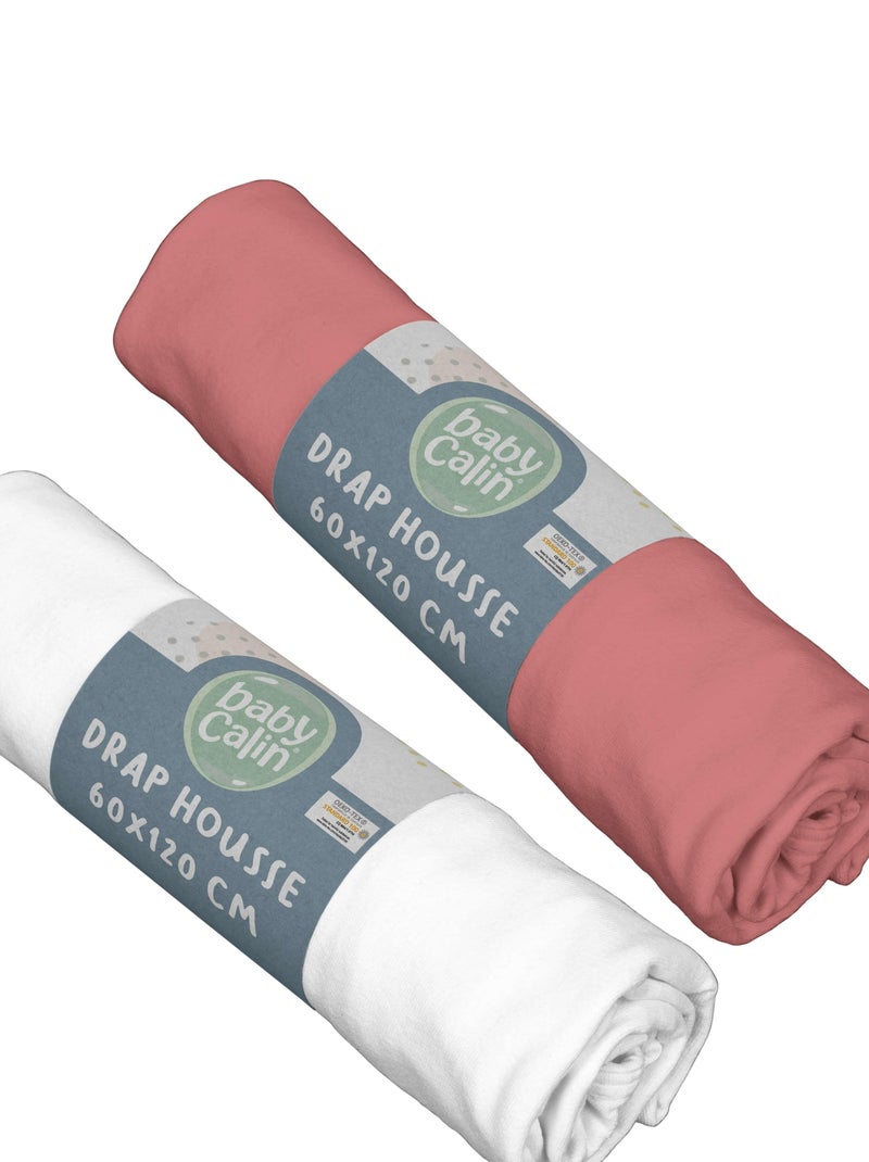 Lot de 2 draps housses unis 60x120 cm - Terracota/Blanc - Babycalin Gris Rose foncé - Kiabi