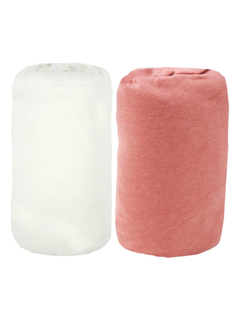 Lot de 2 draps housses unis 60x120 cm - Terracota/Blanc - Babycalin Gris Rose foncé - Kiabi