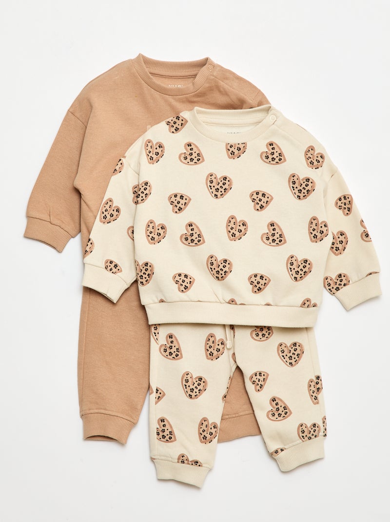 Lot de 2 ensembles pull + pantalon en coton Beige - Kiabi