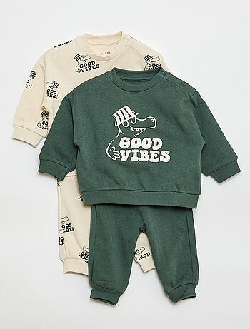 Lot de 2 ensembles pull + pantalon en coton