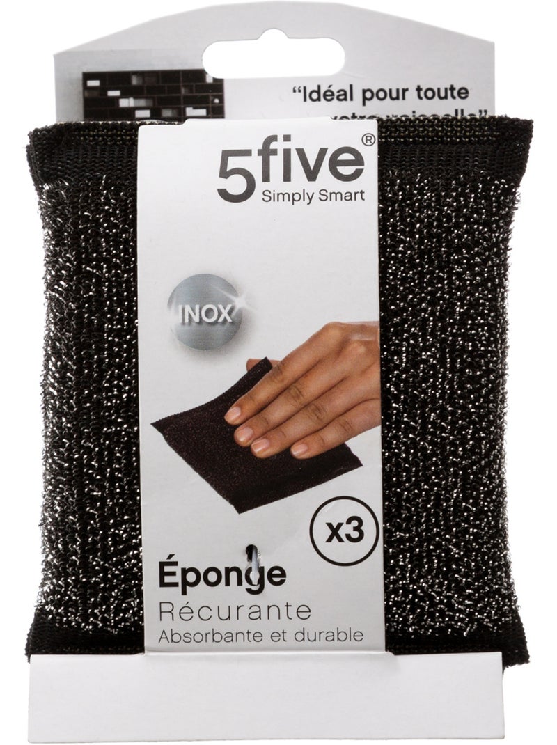 Lot de 2 éponges récurantes inox SILVER'N CLEAN Noir - Kiabi