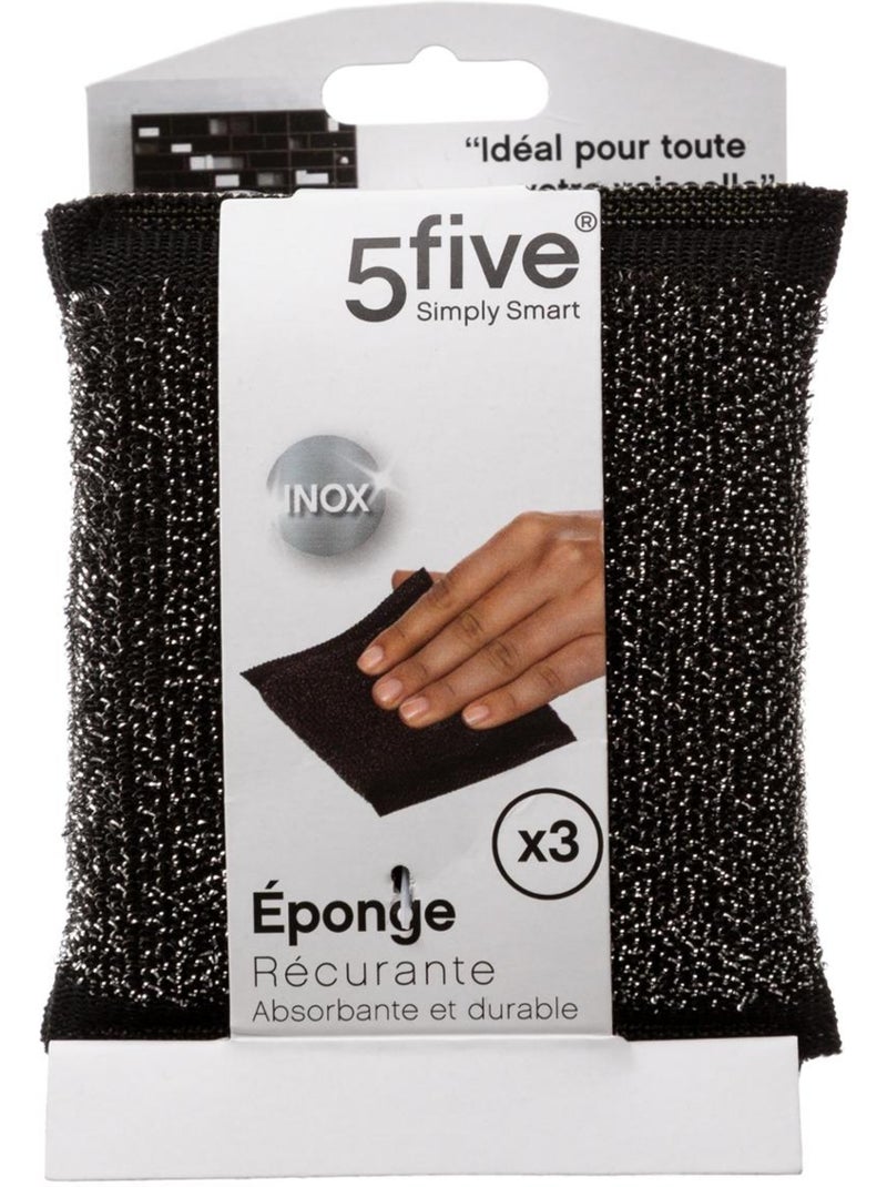 Lot de 2 éponges récurantes inox SILVER'N CLEAN Noir - Kiabi