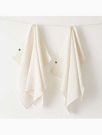 Lot de 2 essuie-mains - gaze de coton tissée teinte - Carreaux vichy - Vickie