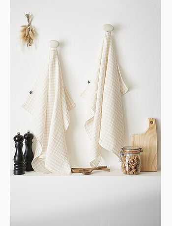 Lot de 2 essuie-mains - gaze de coton tissée teinte - Carreaux vichy - Vickie