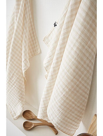 Lot de 2 essuie-mains - gaze de coton tissée teinte - Carreaux vichy - Vickie