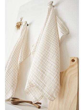 Lot de 2 essuie-mains - gaze de coton tissée teinte - Carreaux vichy - Vickie