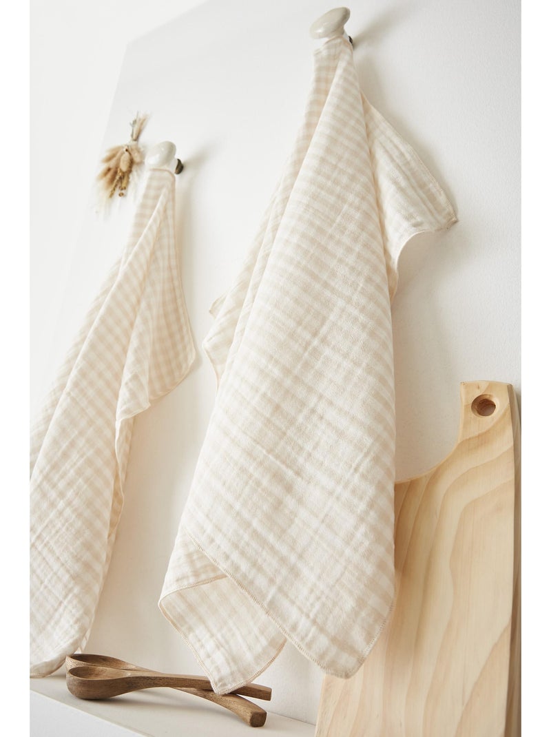 Lot de 2 essuie-mains - gaze de coton tissée teinte - Carreaux vichy - Vickie Beige - Kiabi