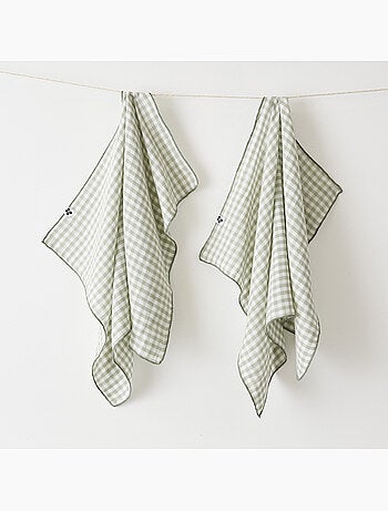 Lot de 2 essuie-mains - gaze de coton tissée teinte - Carreaux vichy - Vickie