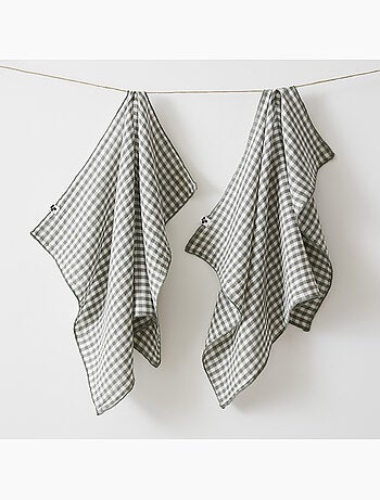 Lot de 2 essuie-mains - gaze de coton tissée teinte - Carreaux vichy - Vickie