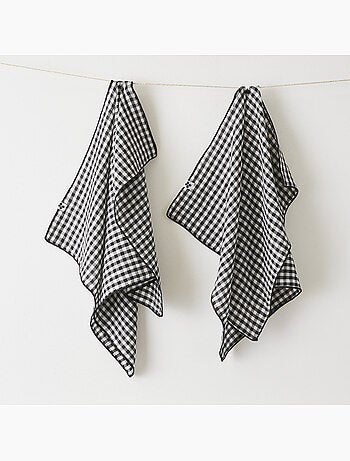 Lot de 2 essuie-mains - gaze de coton tissée teinte - Carreaux vichy - Vickie