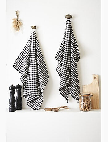 Lot de 2 essuie-mains - gaze de coton tissée teinte - Carreaux vichy - Vickie