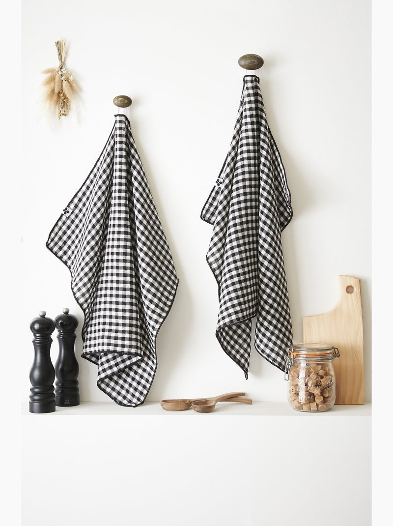 Lot de 2 essuie-mains - gaze de coton tissée teinte - Carreaux vichy - Vickie Noir - Kiabi