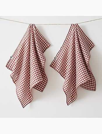 Lot de 2 essuie-mains - gaze de coton tissée teinte - Carreaux vichy - Vickie