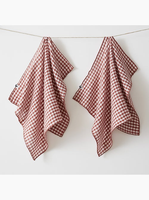 Lot de 2 essuie-mains - gaze de coton tissée teinte - Carreaux vichy - Vickie - Kiabi