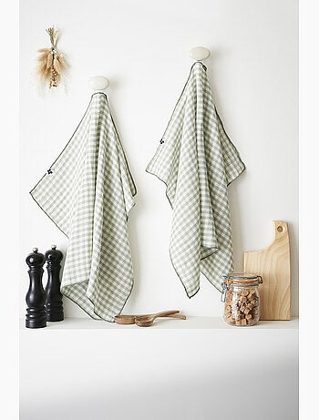 Lot de 2 essuie-mains - gaze de coton tissée teinte - Carreaux vichy - Vickie