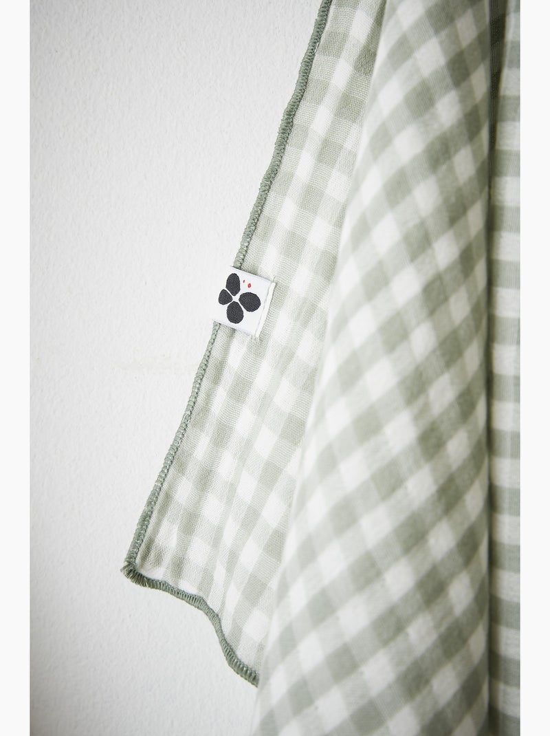 Lot de 2 essuie-mains - gaze de coton tissée teinte - Carreaux vichy - Vickie Vert eucalyptus - Kiabi